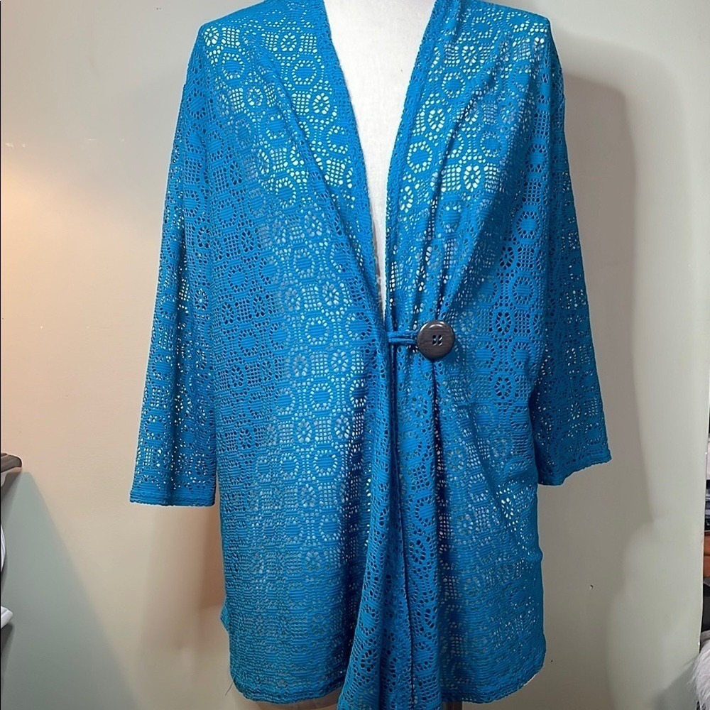 SML Sport Blue Crochet Cardigan with Button Closure